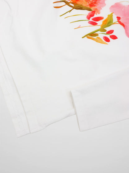Motif Printed Tee-Pink Flower