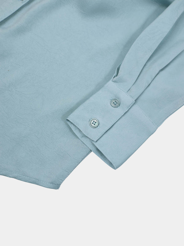 Fringe Bow Blouse-Light Blue