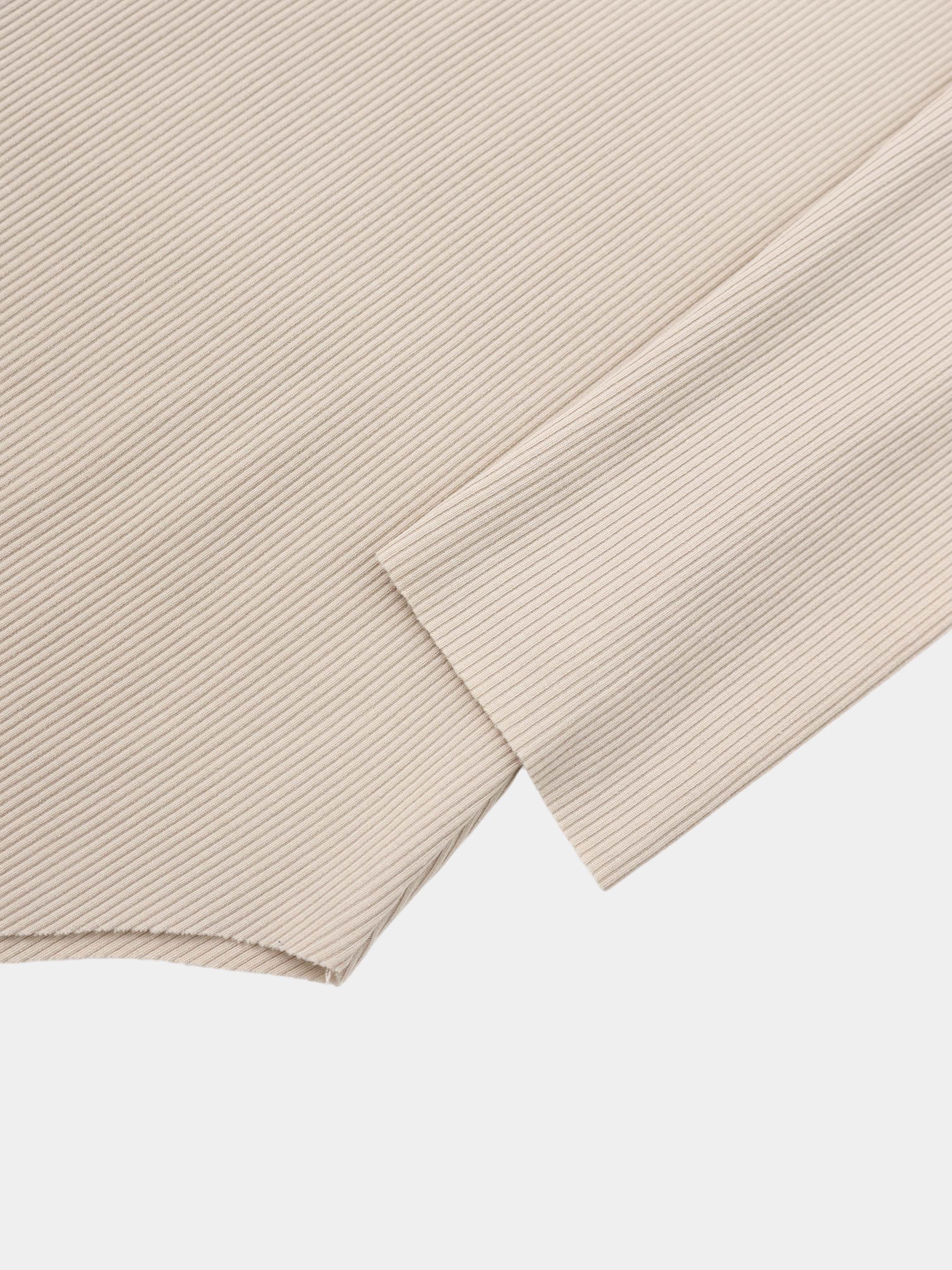 Rounded Hem Ribbed T-Shirt-Tan