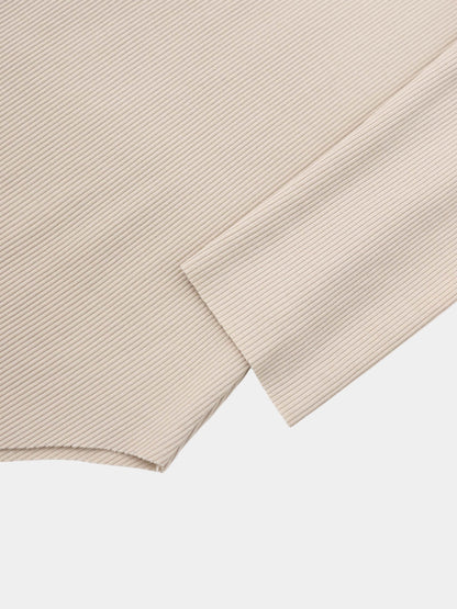 Rounded Hem Ribbed T-Shirt-Tan