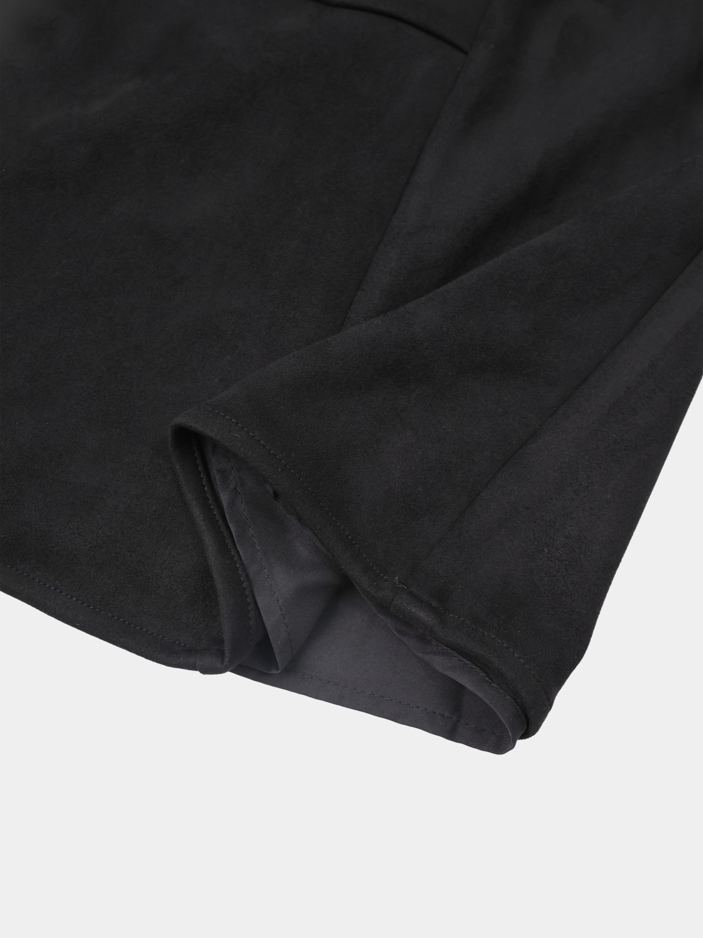 Curved Yoke Faux Suede Skirt - Black