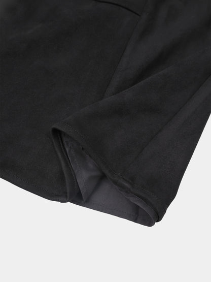 Curved Yoke Faux Suede Skirt - Black