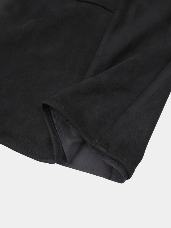 Curved Yoke Faux Suede Skirt - Black