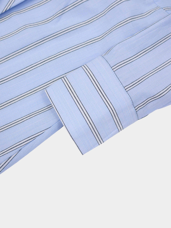 Pinstripe Tie Front Shirtdress-Light Blue Stripe