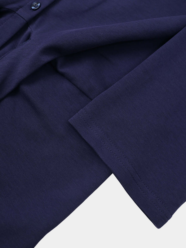 Waist Tie Button Down T-Shirt-Navy