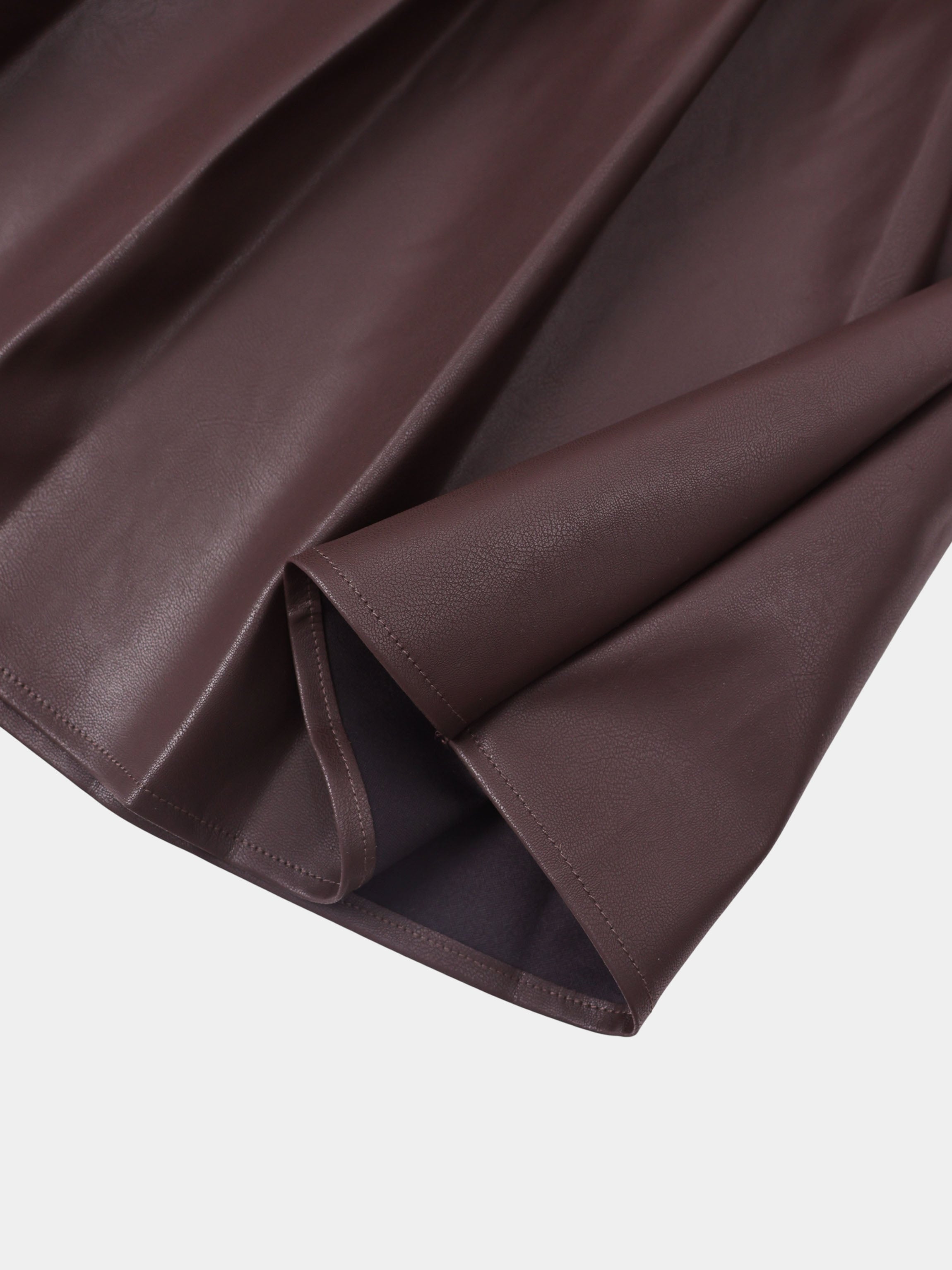 Yoke Faux Leather Pleat Skirt - Brown