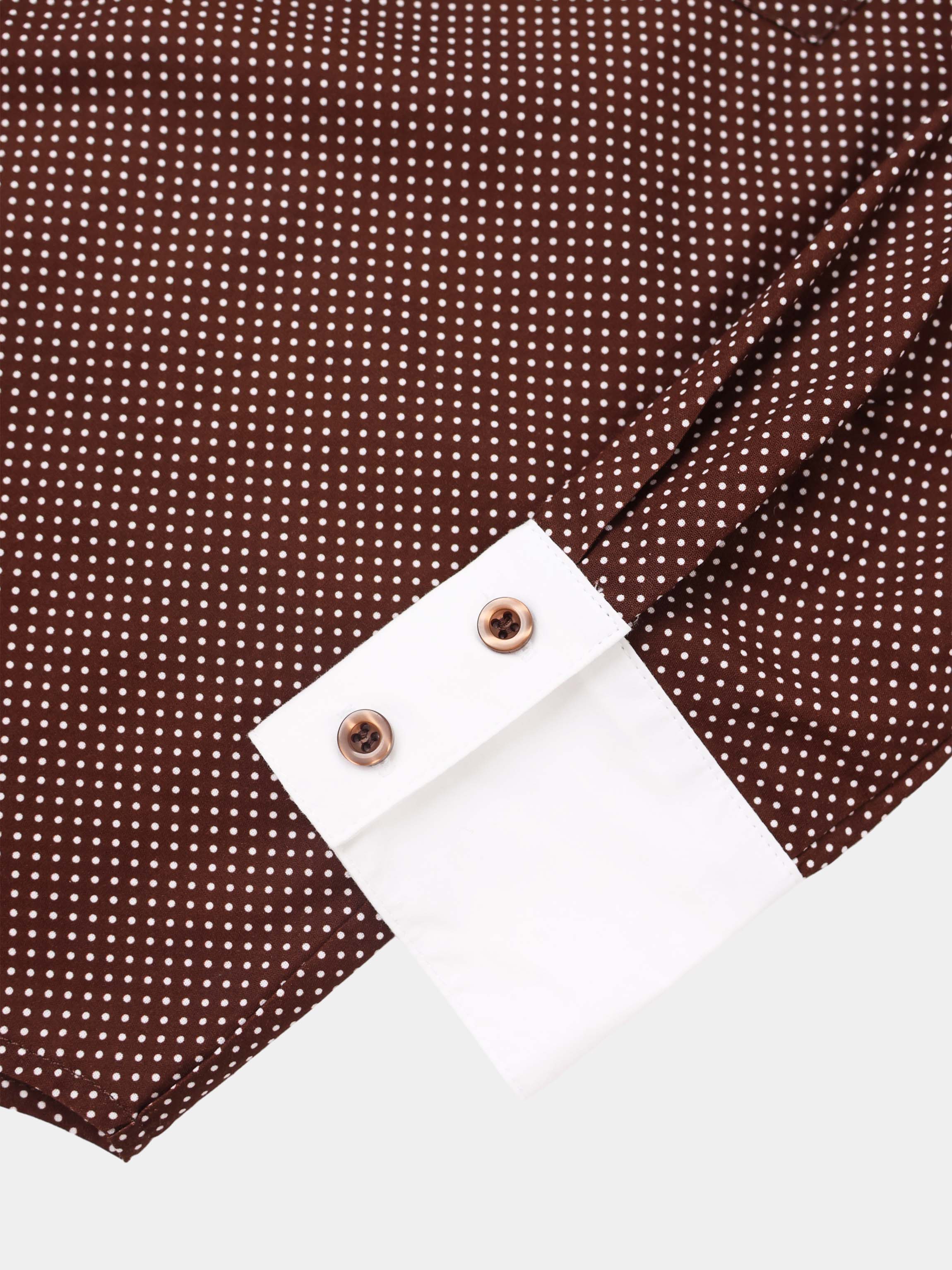 White Collar Mini Dot Shirt-Brown/White