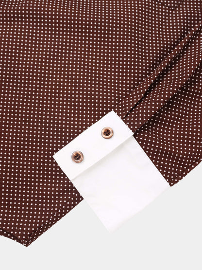 White Collar Mini Dot Shirt-Brown/White
