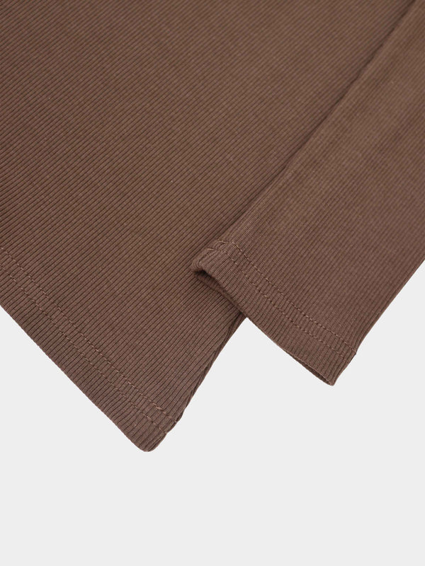 Soft Ribbed High V Tee-Mid Brown