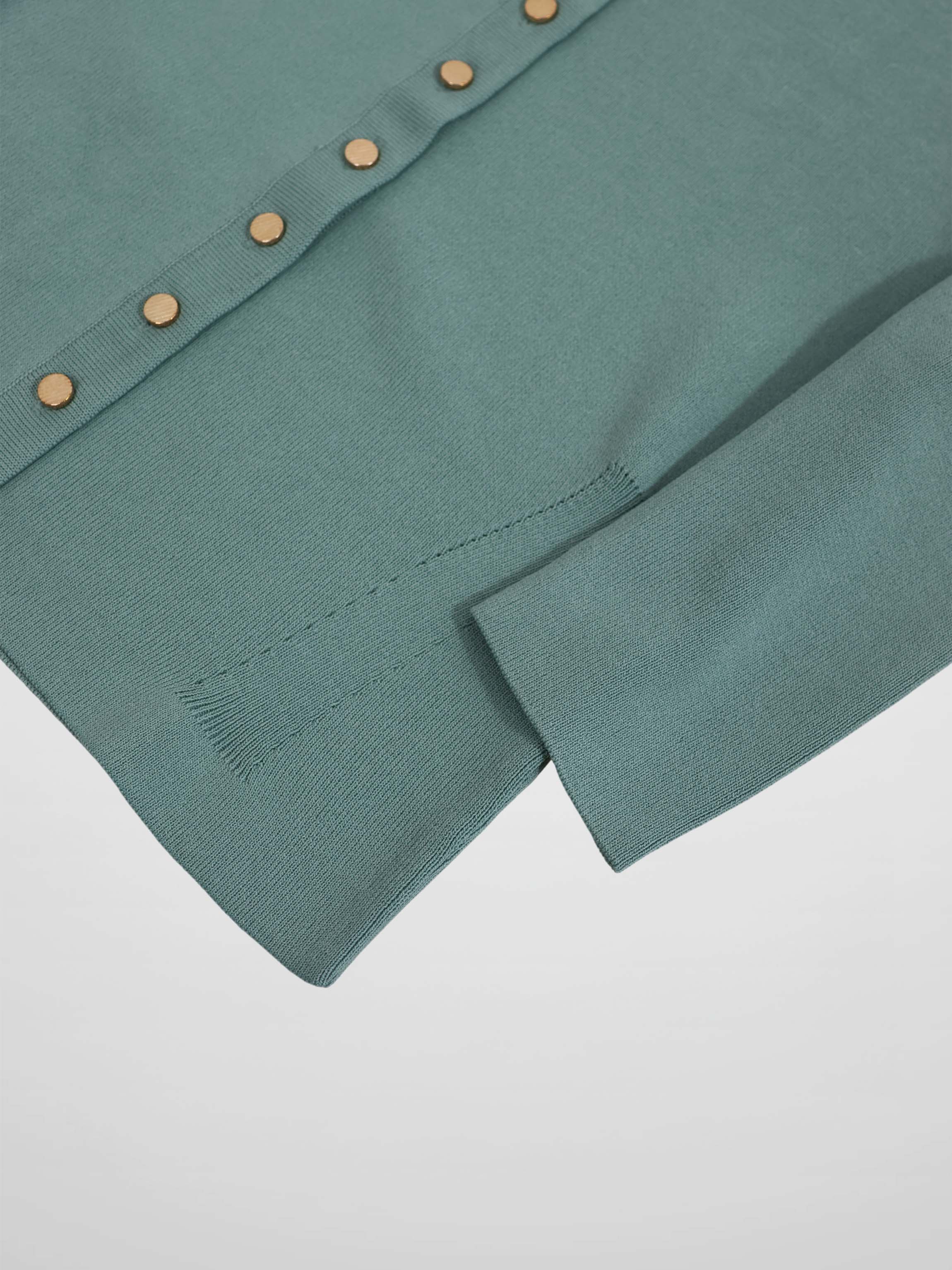 Gold Button Crop Cardigan-Sage