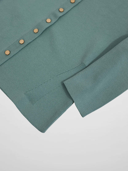 Gold Button Crop Cardigan-Sage