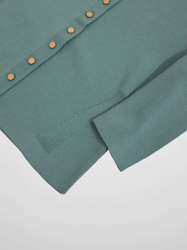 Gold Button Crop Cardigan-Sage