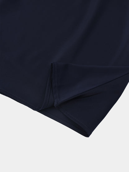 Curved Yoke Faux Satin Skirt - Navy