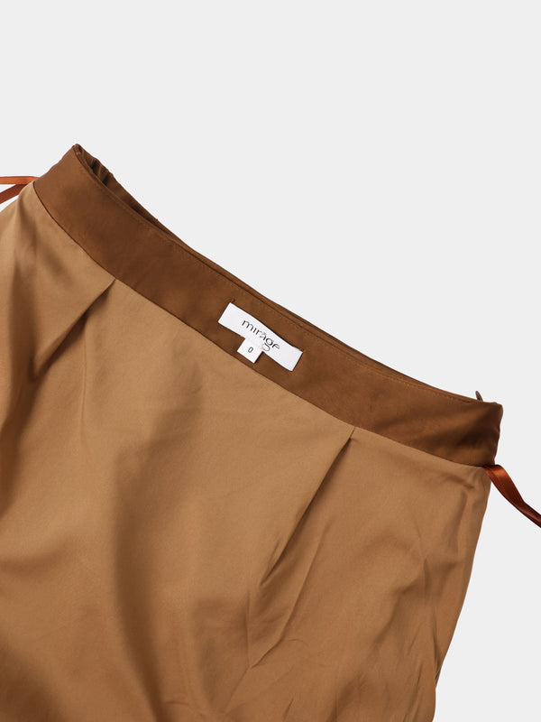 Faux Satin Ruffle Skirt - Bronze