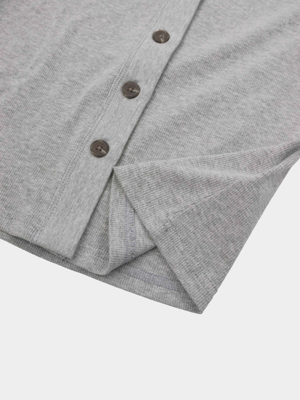 Ribbed Button Down Shirt-Heathered Grey
