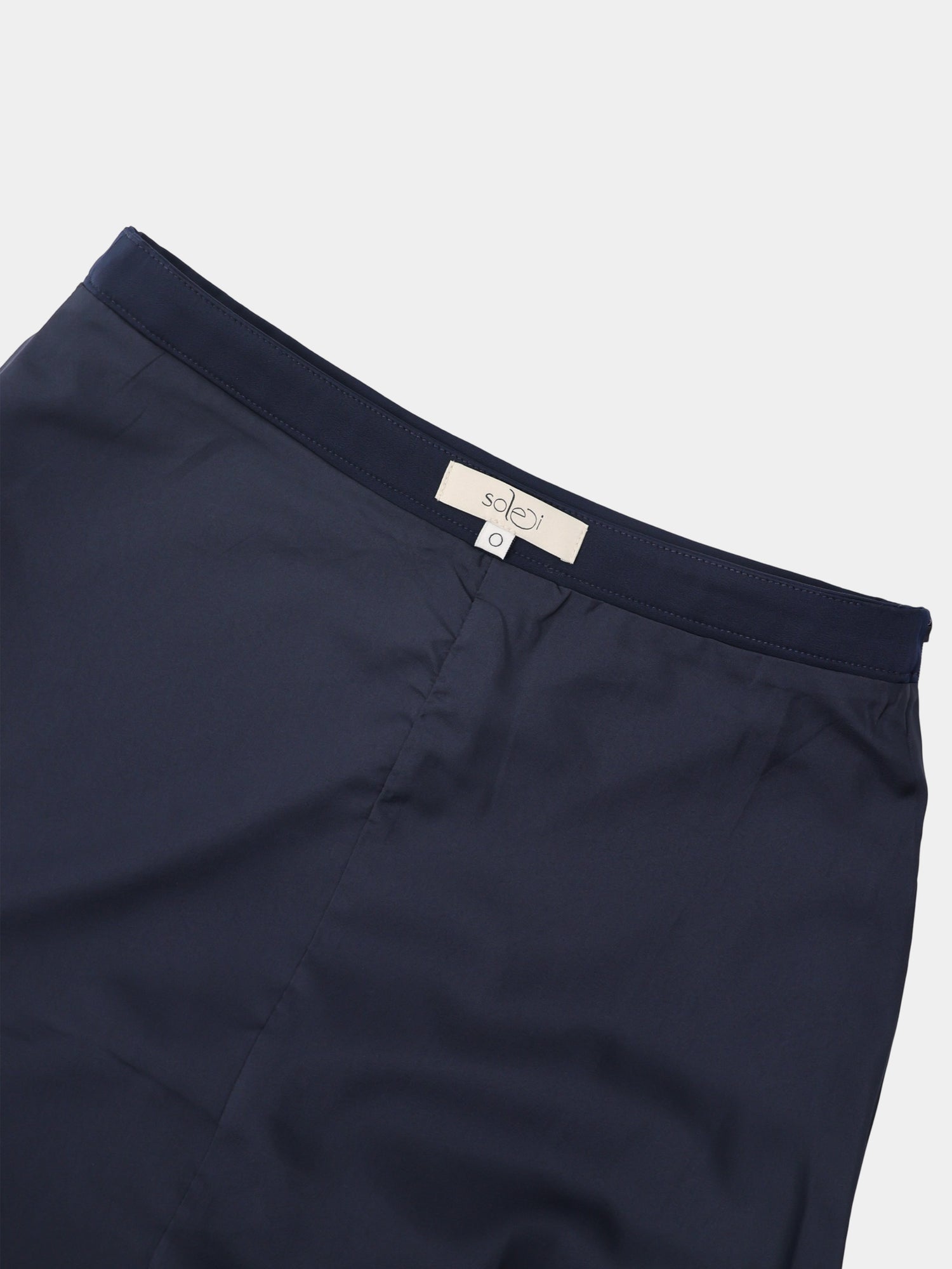 Curved Yoke Faux Satin Skirt - Navy