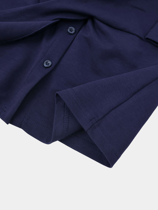 Waist Tie Button Down T-Shirt-Navy