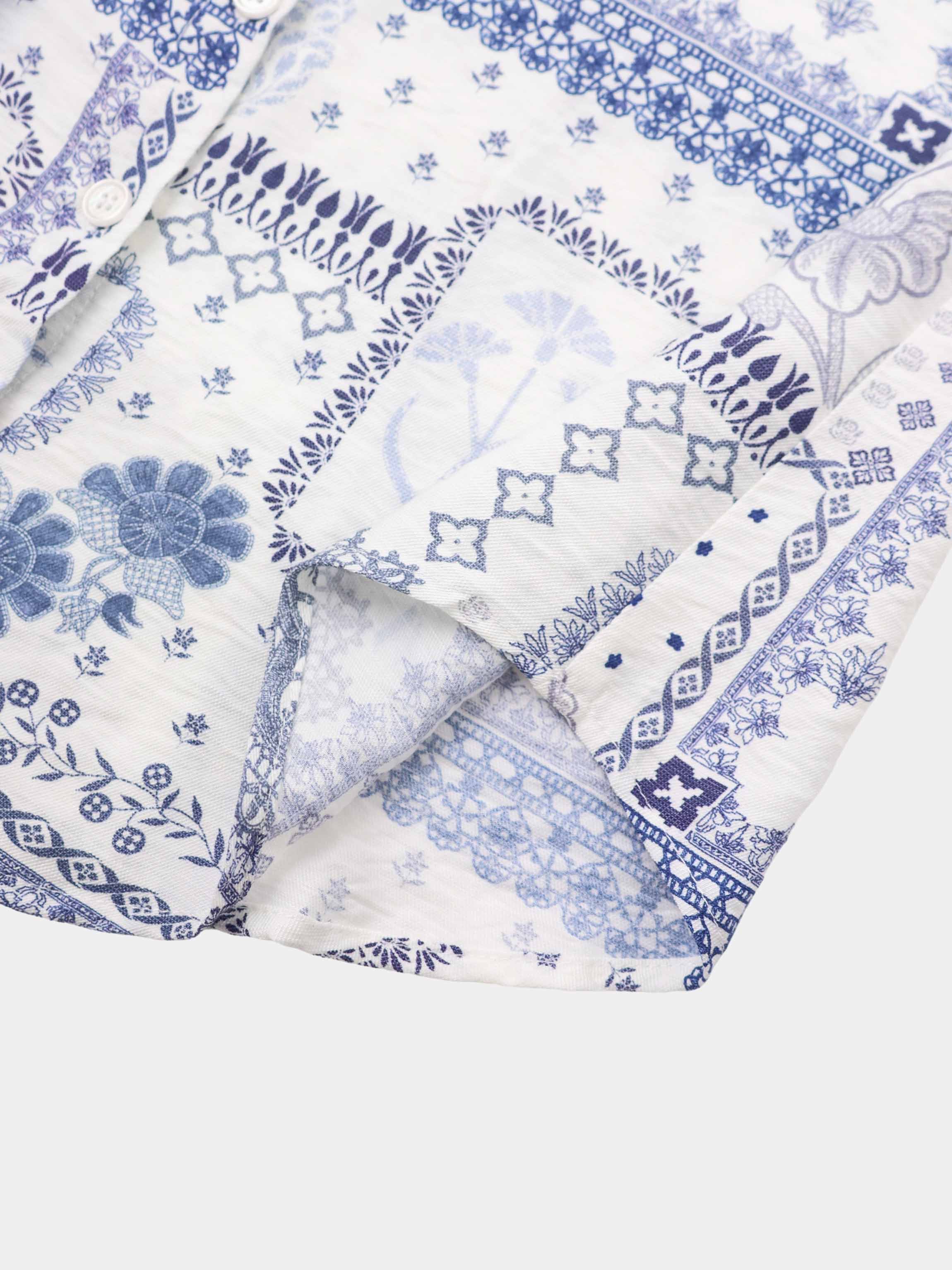 Button Down Collared Blouse-Blue Bandana