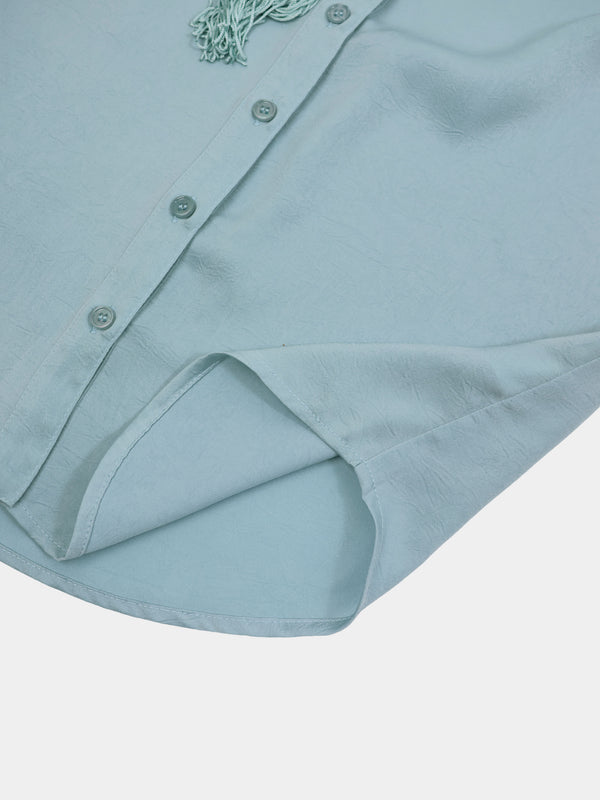 Fringe Bow Blouse-Light Blue