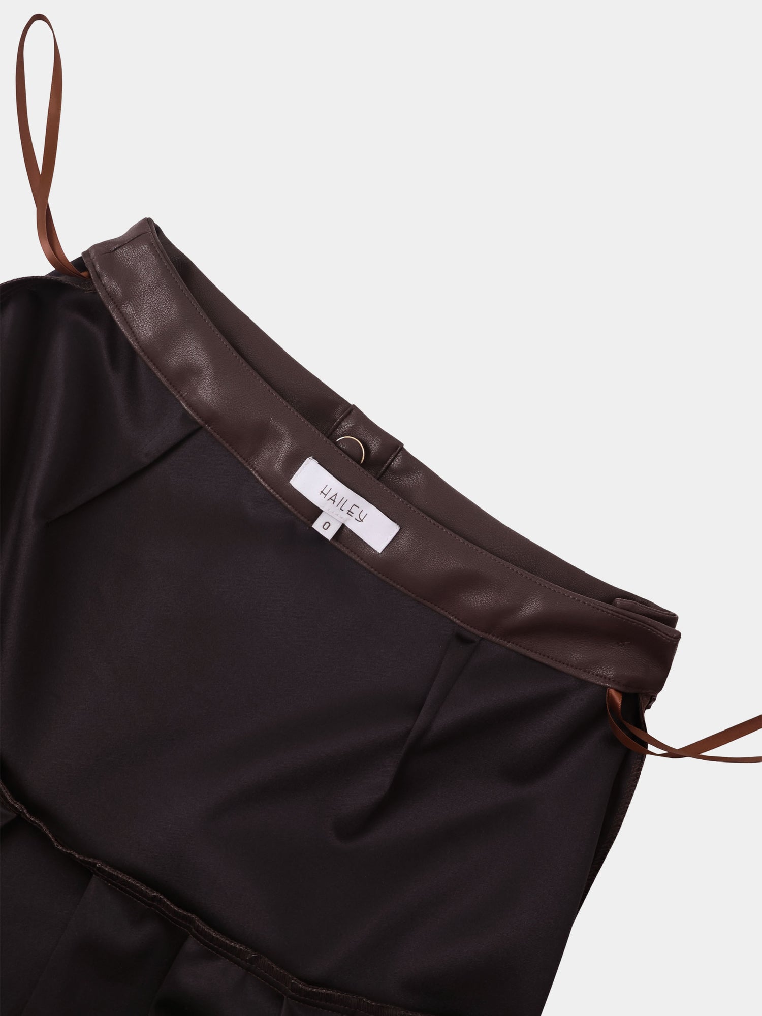 Yoke Faux Leather Pleat Skirt - Brown