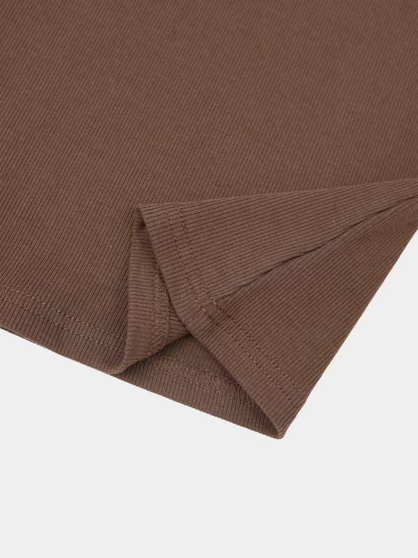 Soft Ribbed High V Tee-Mid Brown