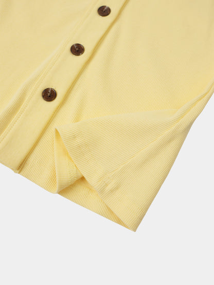Ribbed Button Down Shirt-Butter Yellow
