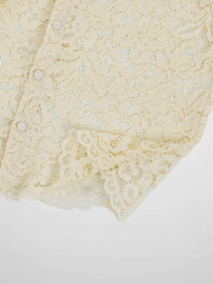 Lace Button Down Cardigan Top-Cream