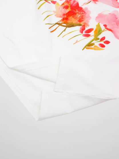 Motif Printed Tee-Pink Flower