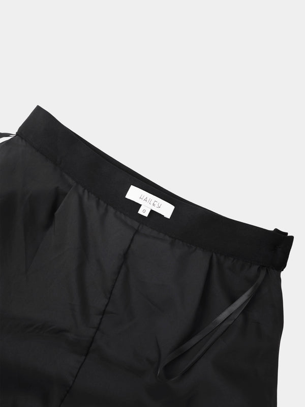 Curved Yoke Faux Suede Skirt - Black