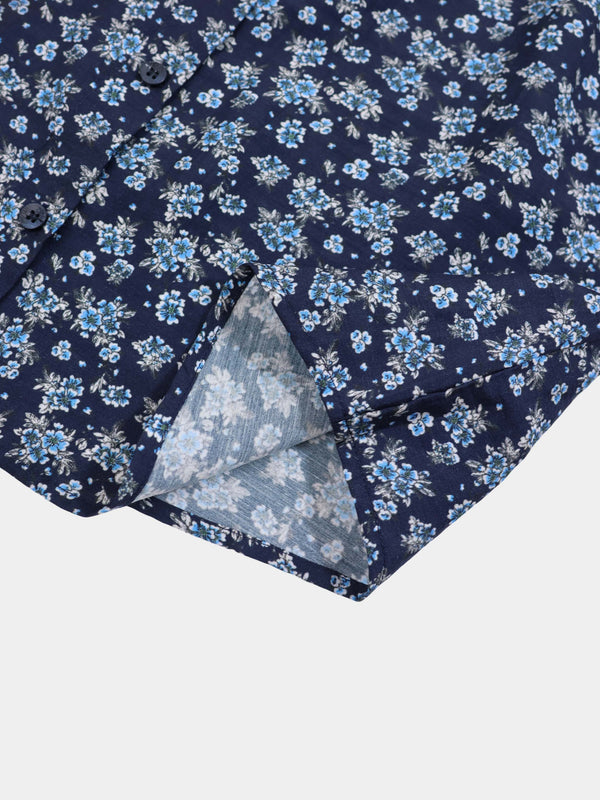 Peter Pan Collar Blouse-Blue Floral