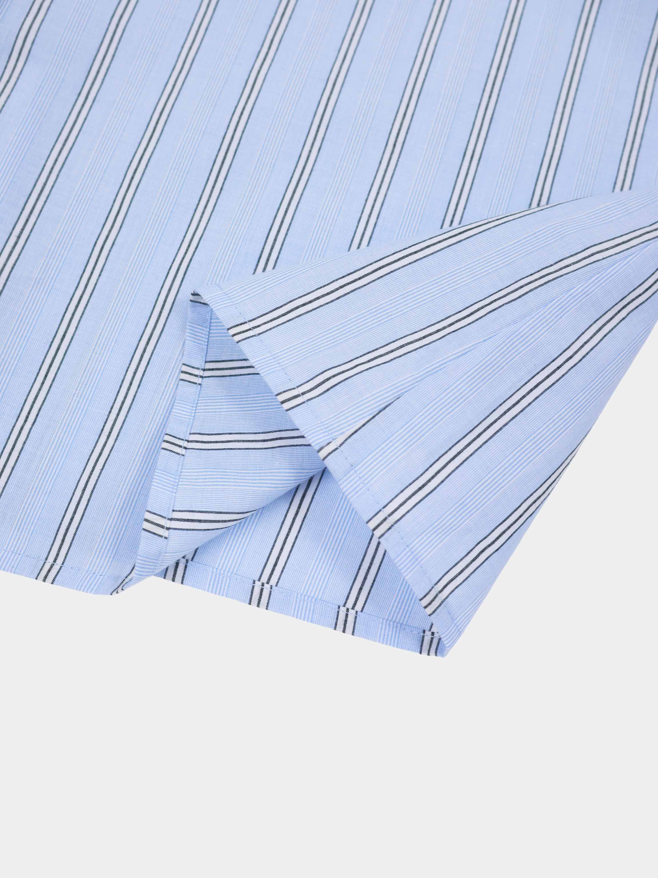Pinstripe Tie Front Shirtdress-Light Blue Stripe