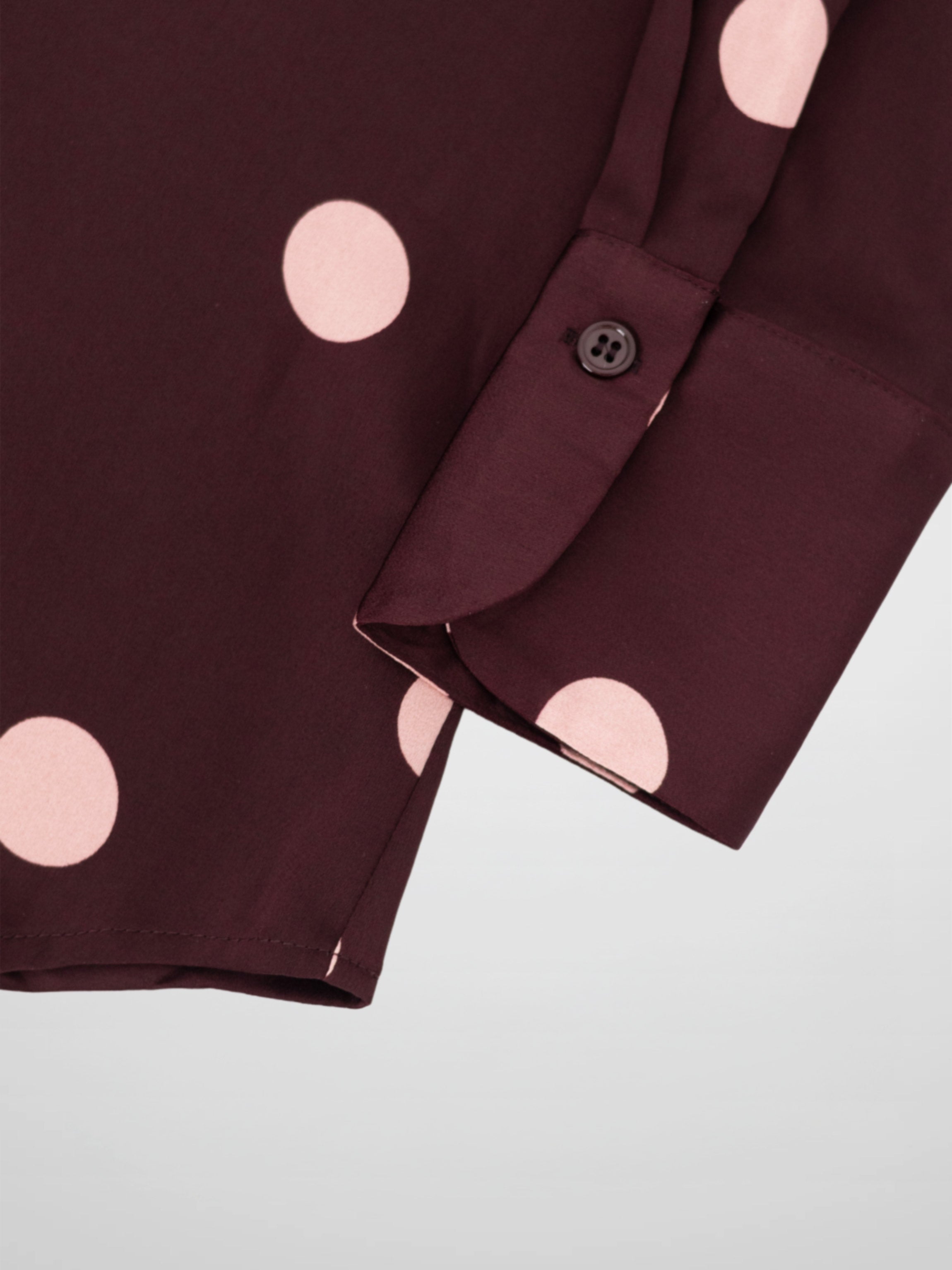 Oversized Satin Blouse-Burgundy/Cream Polka Dot