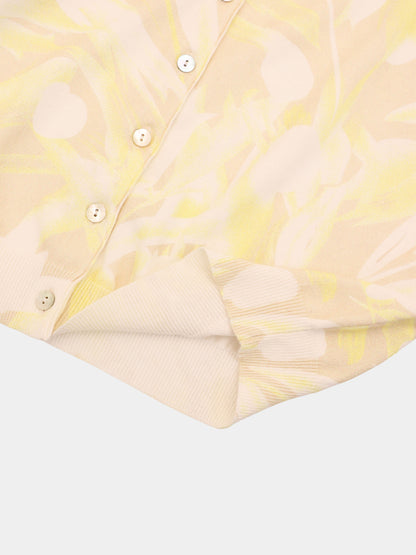 Printed Thin Button-Down Crew Cardigan-Yellow Floral