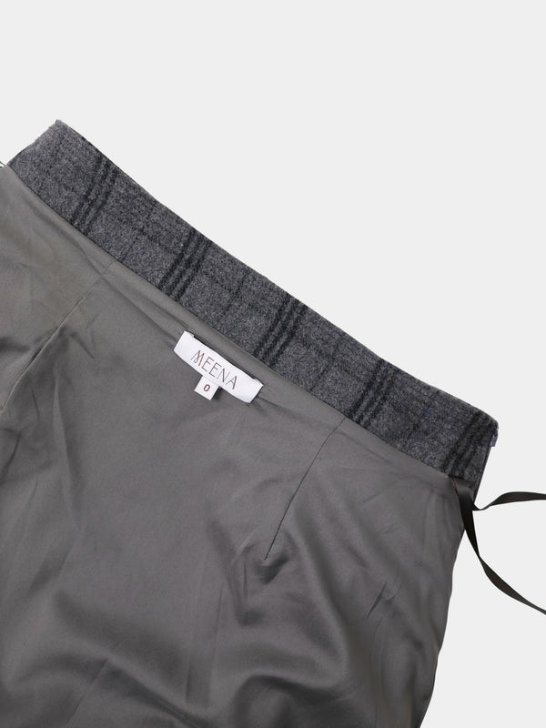 Tassel Mock Wrap Skirt - Grey Plaid