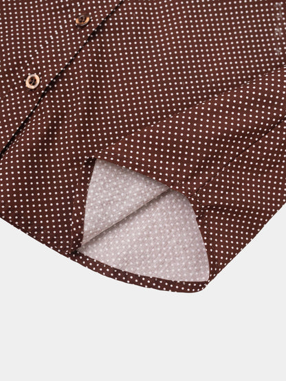 White Collar Mini Dot Shirt-Brown/White