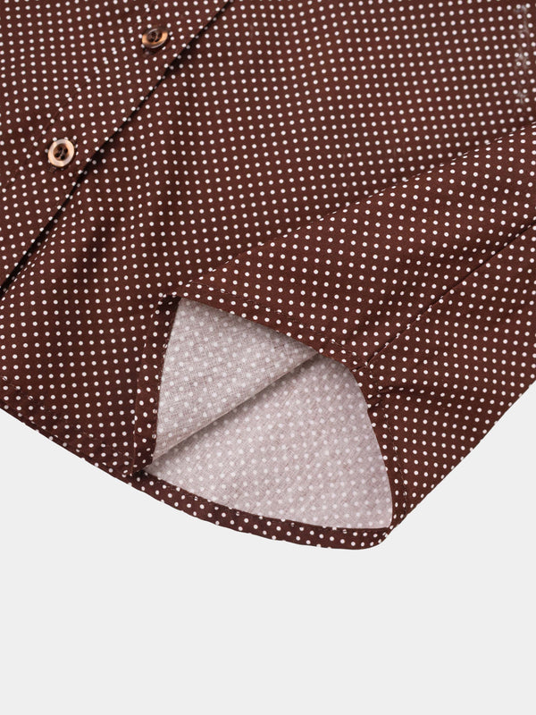 White Collar Mini Dot Shirt-Brown/White