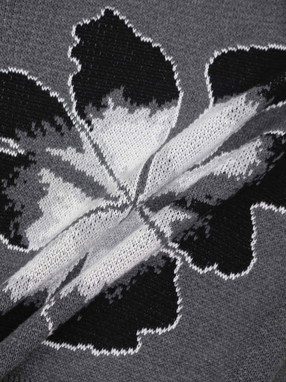 Flower Design Sweater - Grey