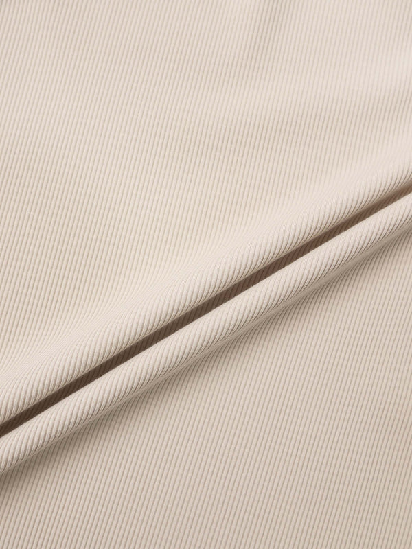 Rounded Hem Ribbed T-Shirt-Tan