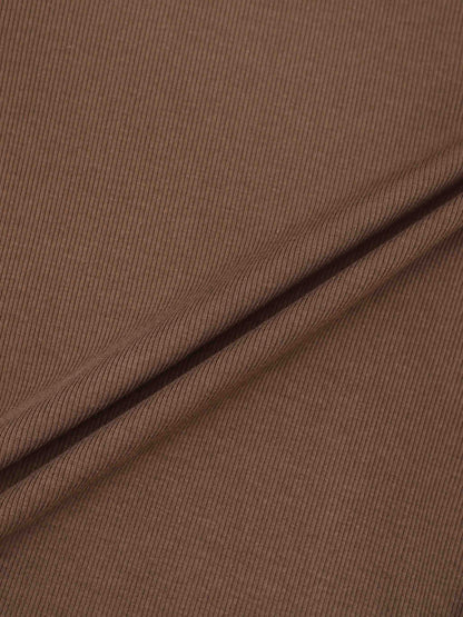 Soft Ribbed High V Tee-Mid Brown