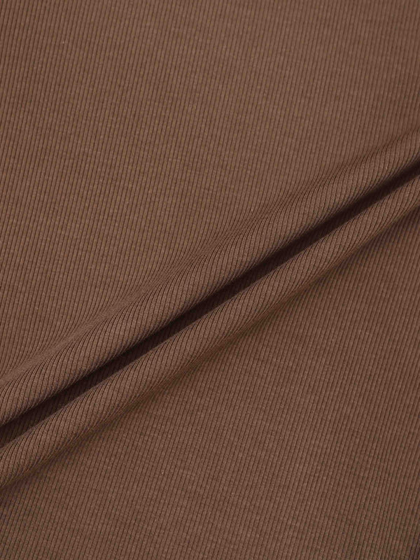 Soft Ribbed High V Tee-Mid Brown