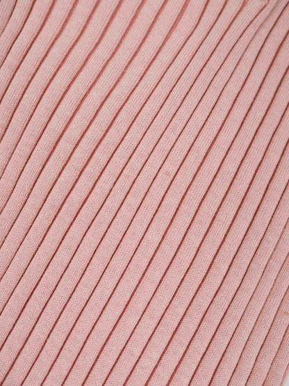 Two Tone Ribbed Polo Sweater-Peach