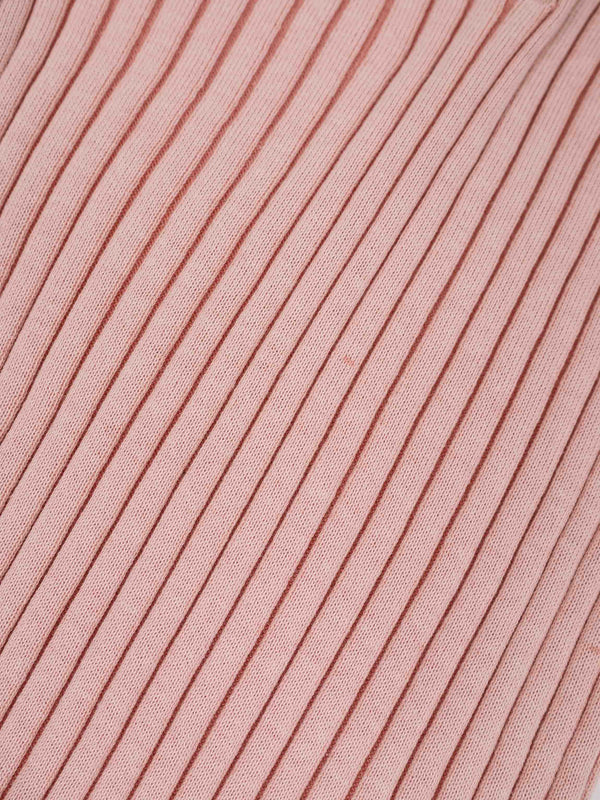 Two Tone Ribbed Polo Sweater-Peach