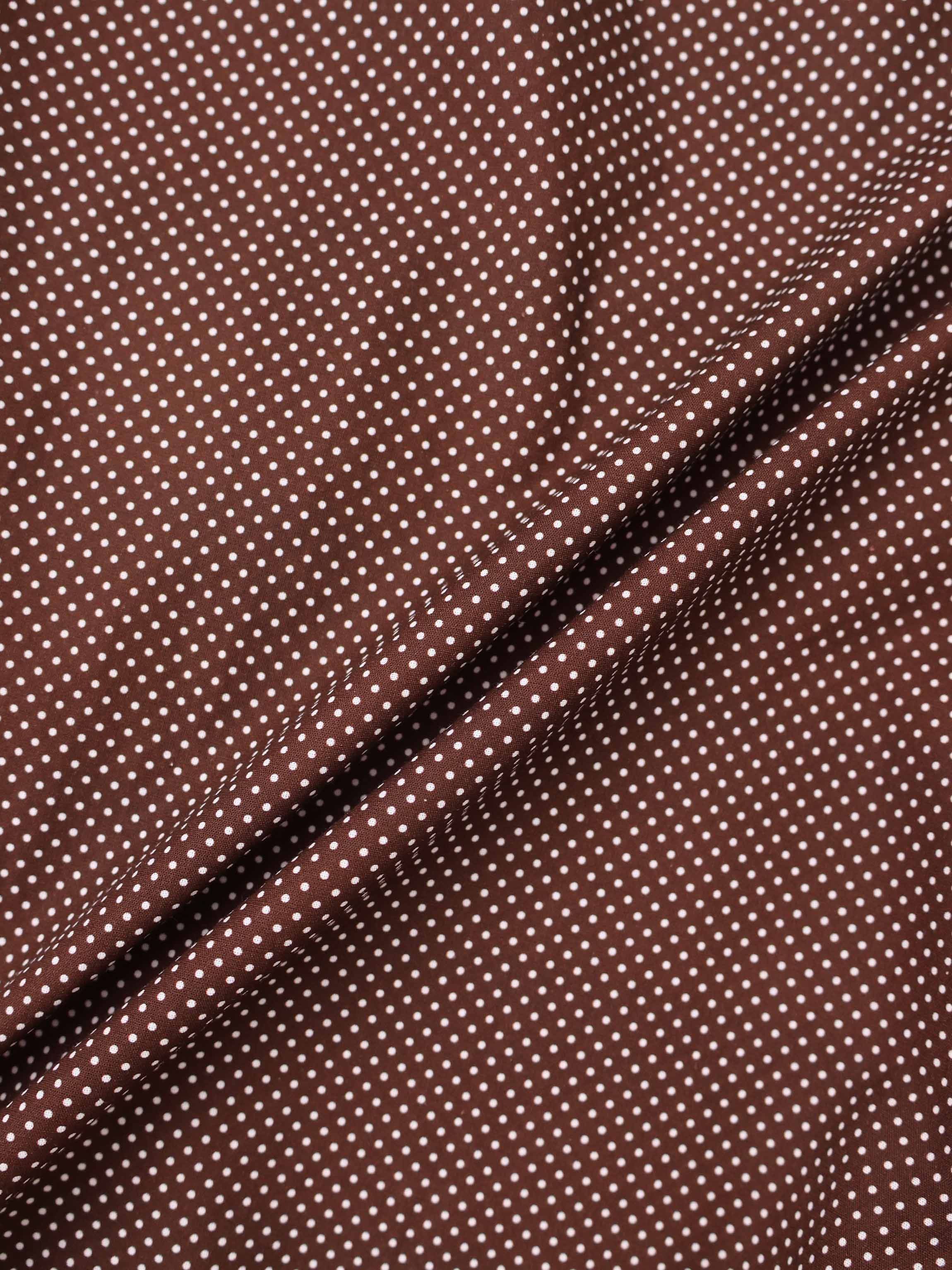 White Collar Mini Dot Shirt-Brown/White
