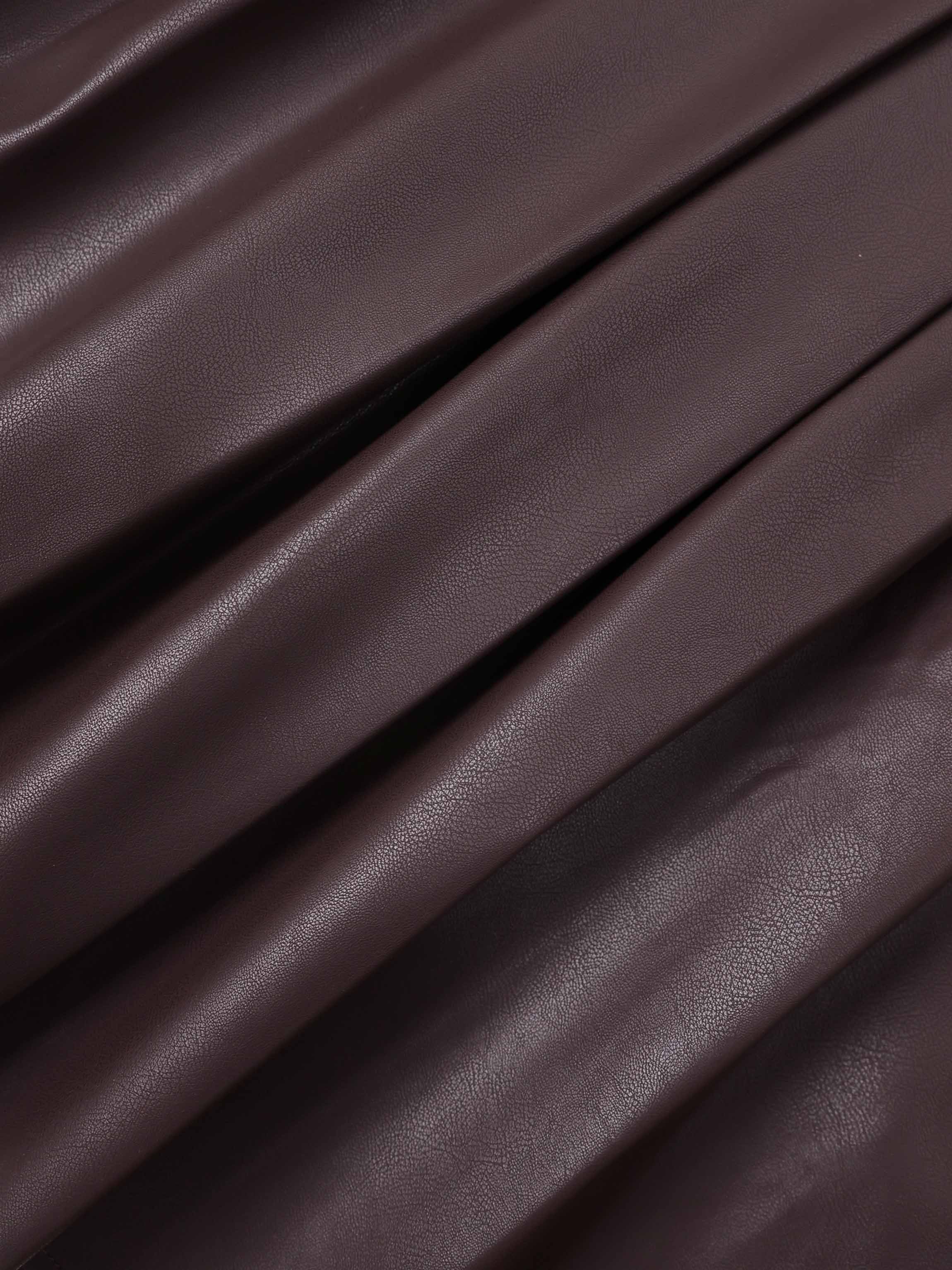 Yoke Faux Leather Pleat Skirt - Brown