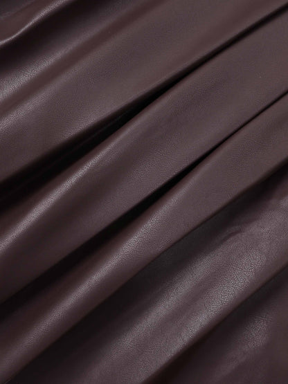 Yoke Faux Leather Pleat Skirt - Brown