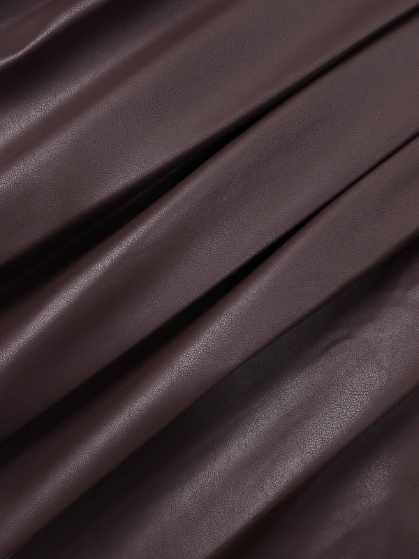 Yoke Faux Leather Pleat Skirt - Brown