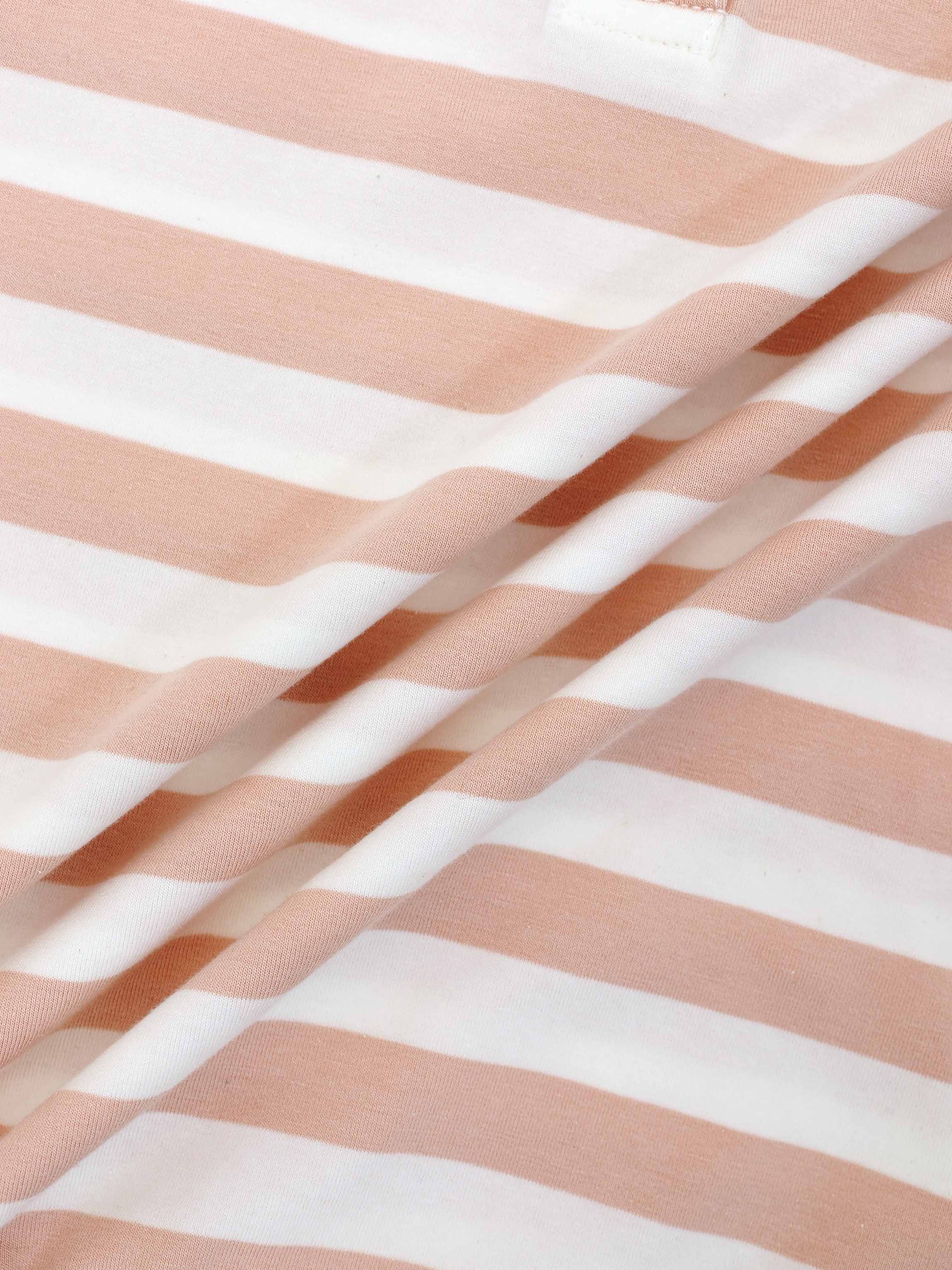 Striped Collar Bomber Tee-Tan/White