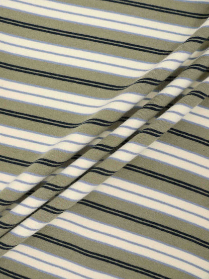 Embroidered Crown Striped Tee-Olive Stripe
