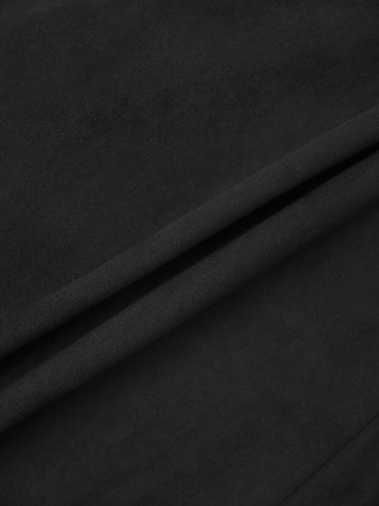 Curved Yoke Faux Suede Skirt - Black