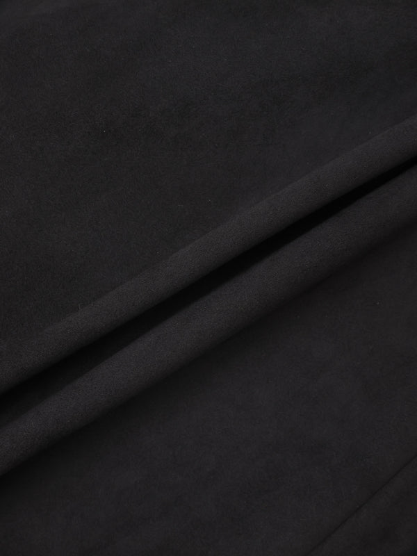 Curved Yoke Faux Suede Skirt - Black